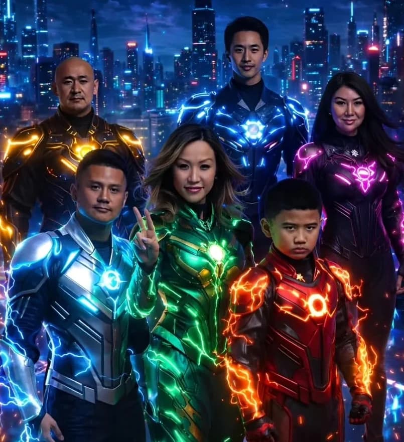 Superhero family portrait